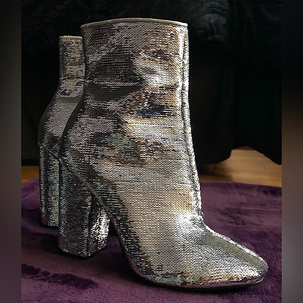 Kendall + Kylie Sequin Silver Booties